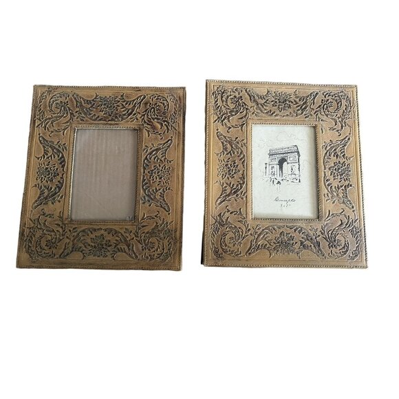 2 Brown Vintage Concepts Leather Embossed 5x7" Photo Frames - Picture 1 of 6